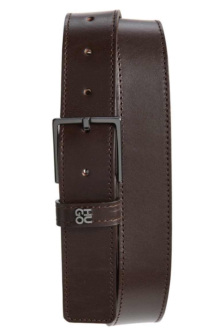 Giove Leather Belt, Main, color, DARK BROWN