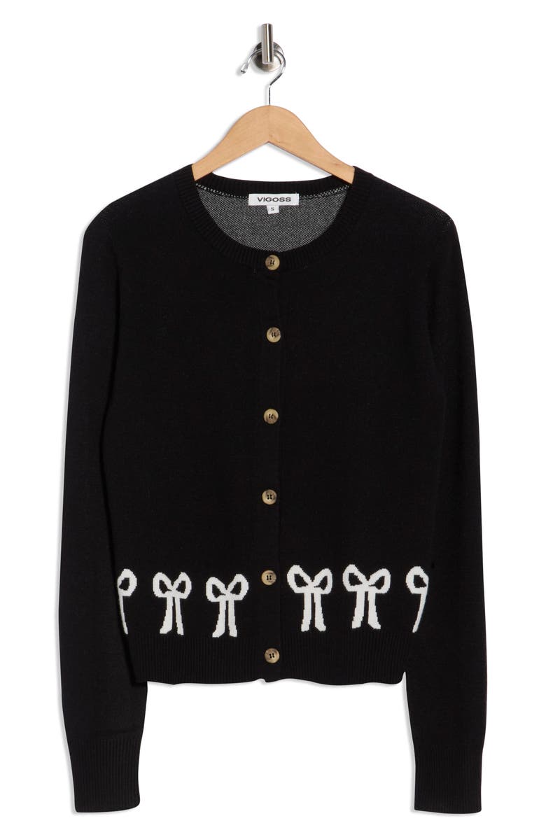 Vigoss Bows Cardigan, Alternate, color, Black