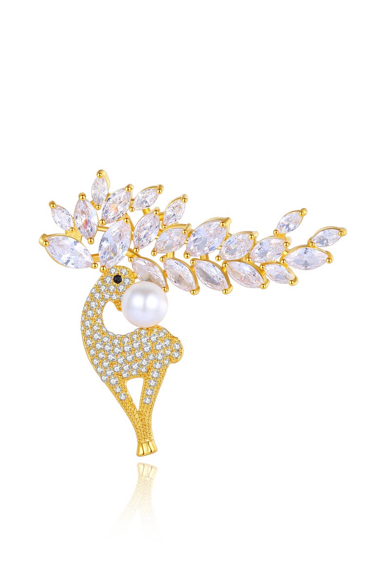 Classicharms Pavé and Shell Pearl Reindeer Multi Way Brooch Pendant, Main, color,