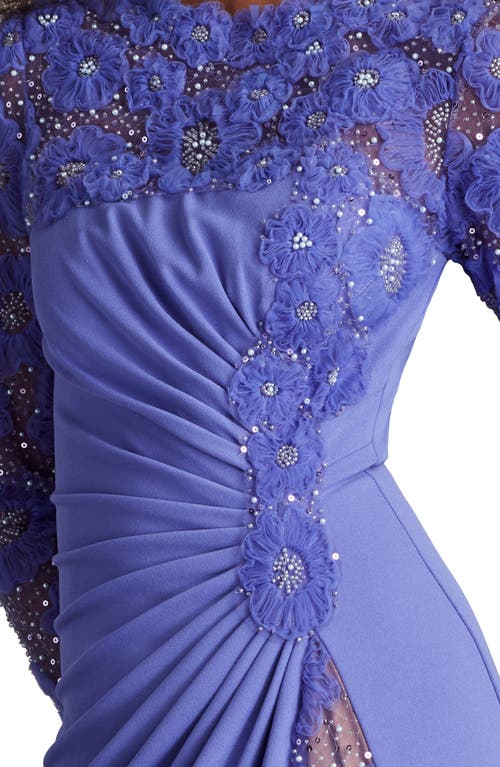 Tadashi Shoji Sequin Floral Embellished Long Sleeve Gown In Purple
