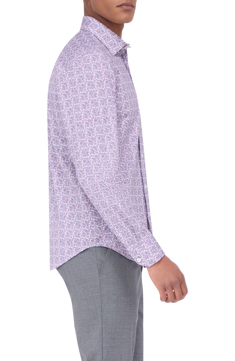 Bugatchi James OoohCotton<sup>®</sup> Geo Print Button-Up Shirt, Alternate, color, Plum