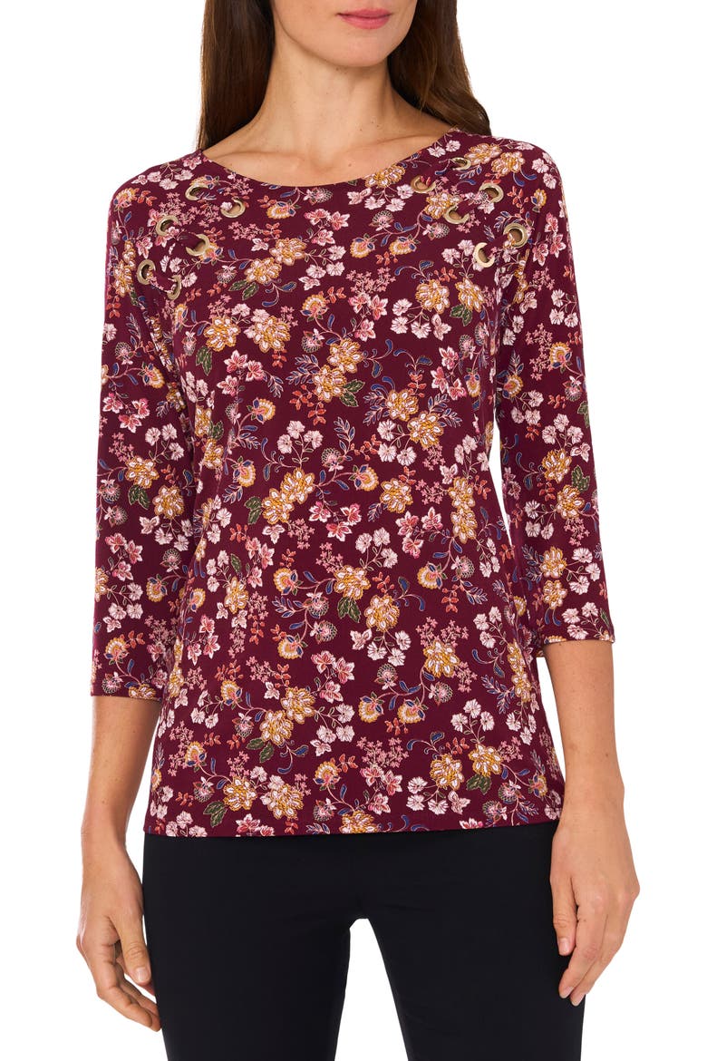 Floral Grommet Accent Cutout Top, Main, color, ANCHO CHILE MULTI
