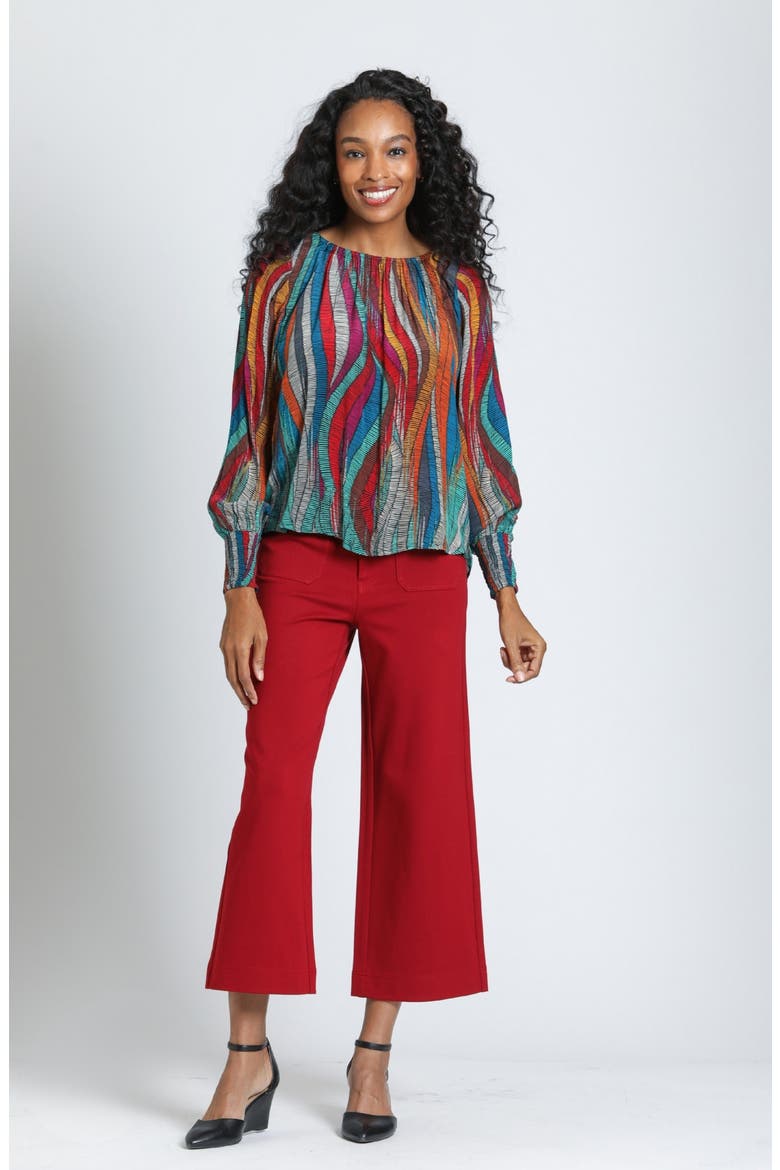 Smocked Cuff Pullover Top, Alternate, color, HARVEST PRISM
