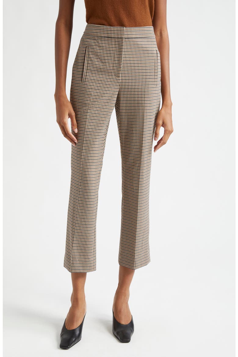 Arte Houndstooth Check Crop Pants, Main, color, SAND BLACK