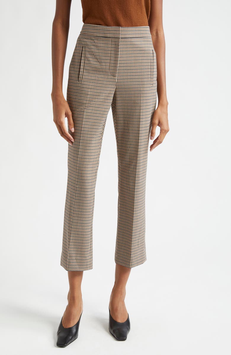 Veronica Beard Arte Houndstooth Check Crop Pants, Main, color, Sand Black