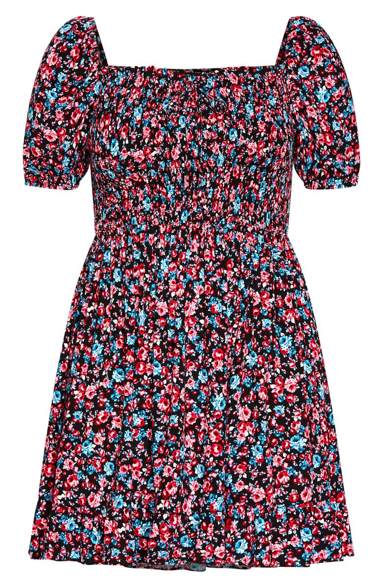 City Chic Novalee Smocked Floral Puff Sleeve A-Line Dress, Alternate, color, 