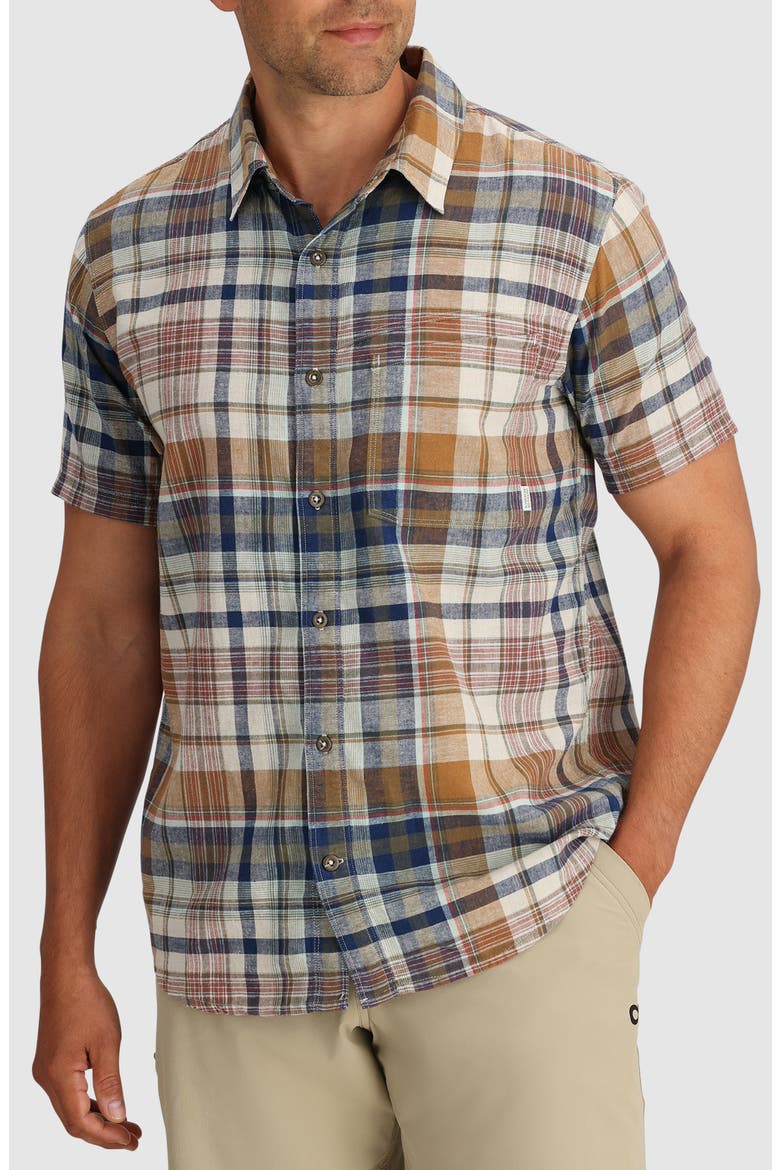 Weisse Plaid Short Sleeve Button-Up Shirt, Main, color, BRONZE