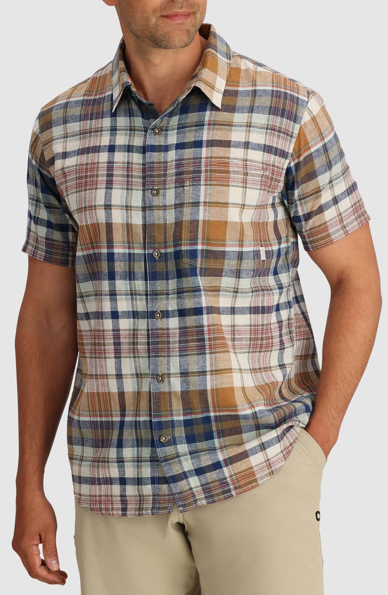 Outdoor Research Weisse Plaid Short Sleeve Button-Up Shirt, Main, color, Bronze