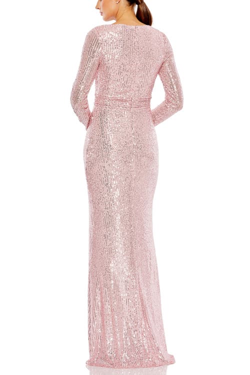 Mac Duggal Floor-length Sequin Gown Featuring Long Sleeves And Sheer Accents