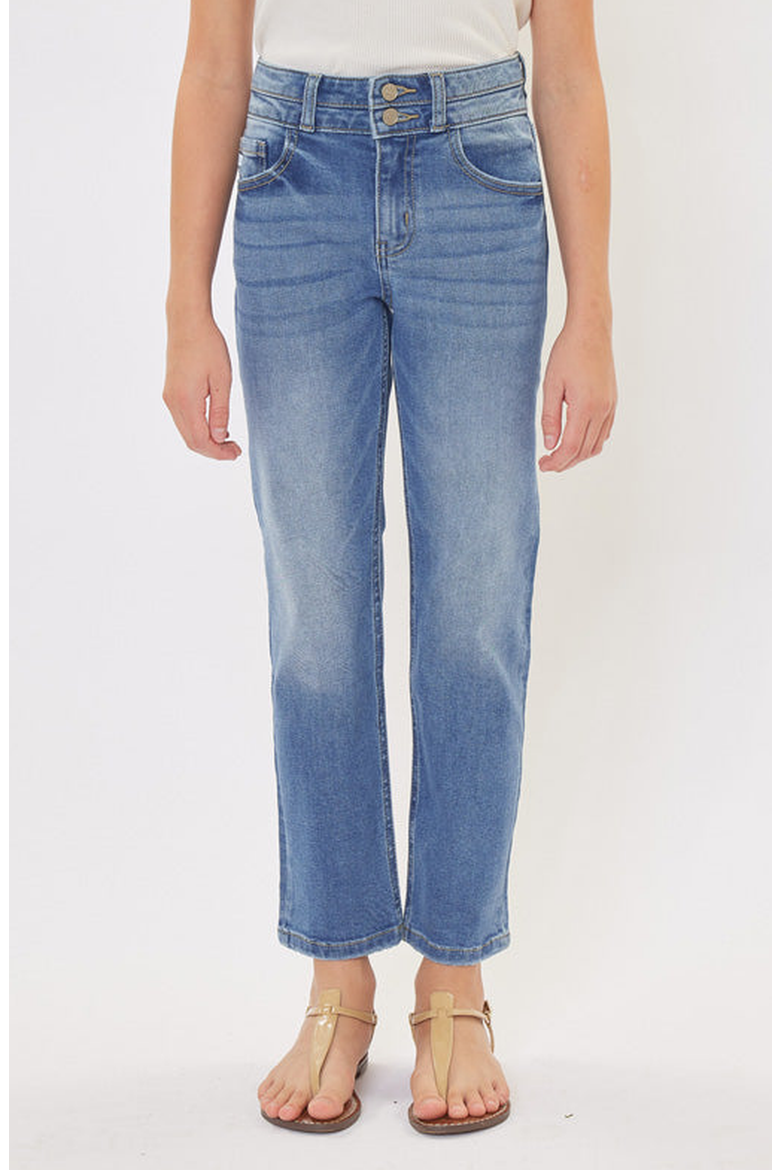 Dream High Rise Mini Straight Leg Jeans, Main, color, Medium Wash