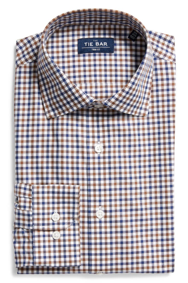 Trim Fit Gingham Dress Shirt, Alternate, color, NAVY
