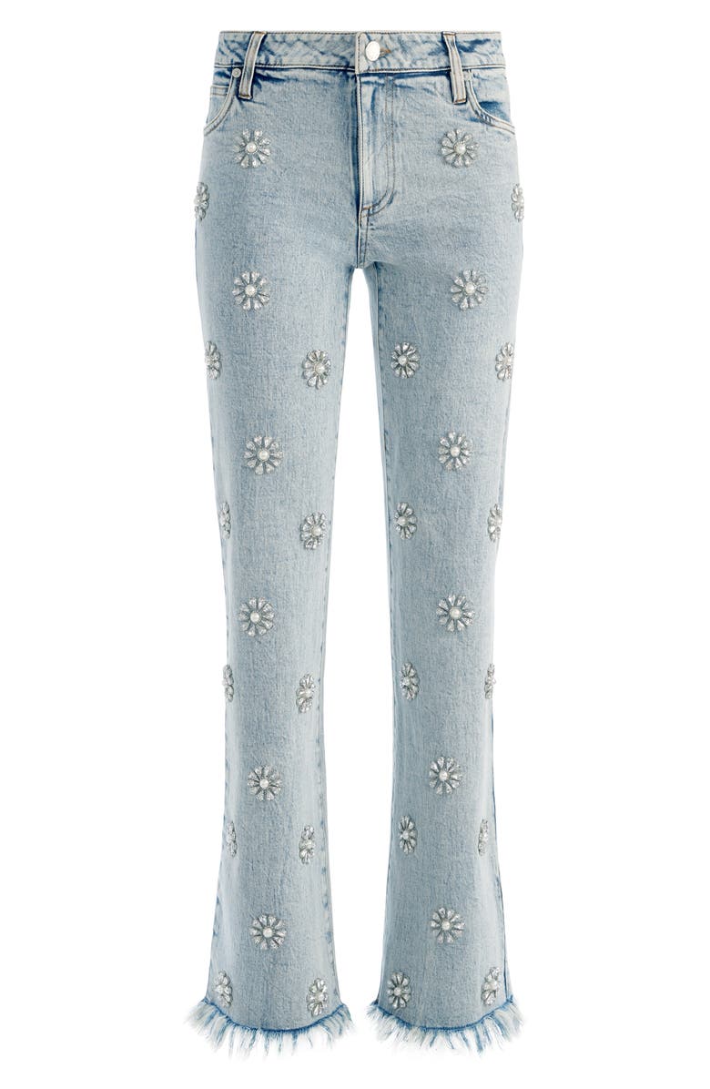 Alice + Olivia Roxie Floral Embellished Low Rise Flare Jeans, Alternate, color, 