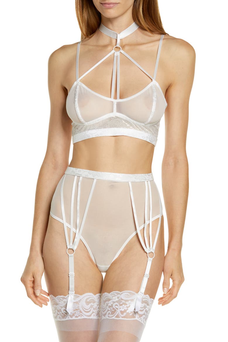 Strappy Choker Bra & High Waist Panties, Main, color, WHITE