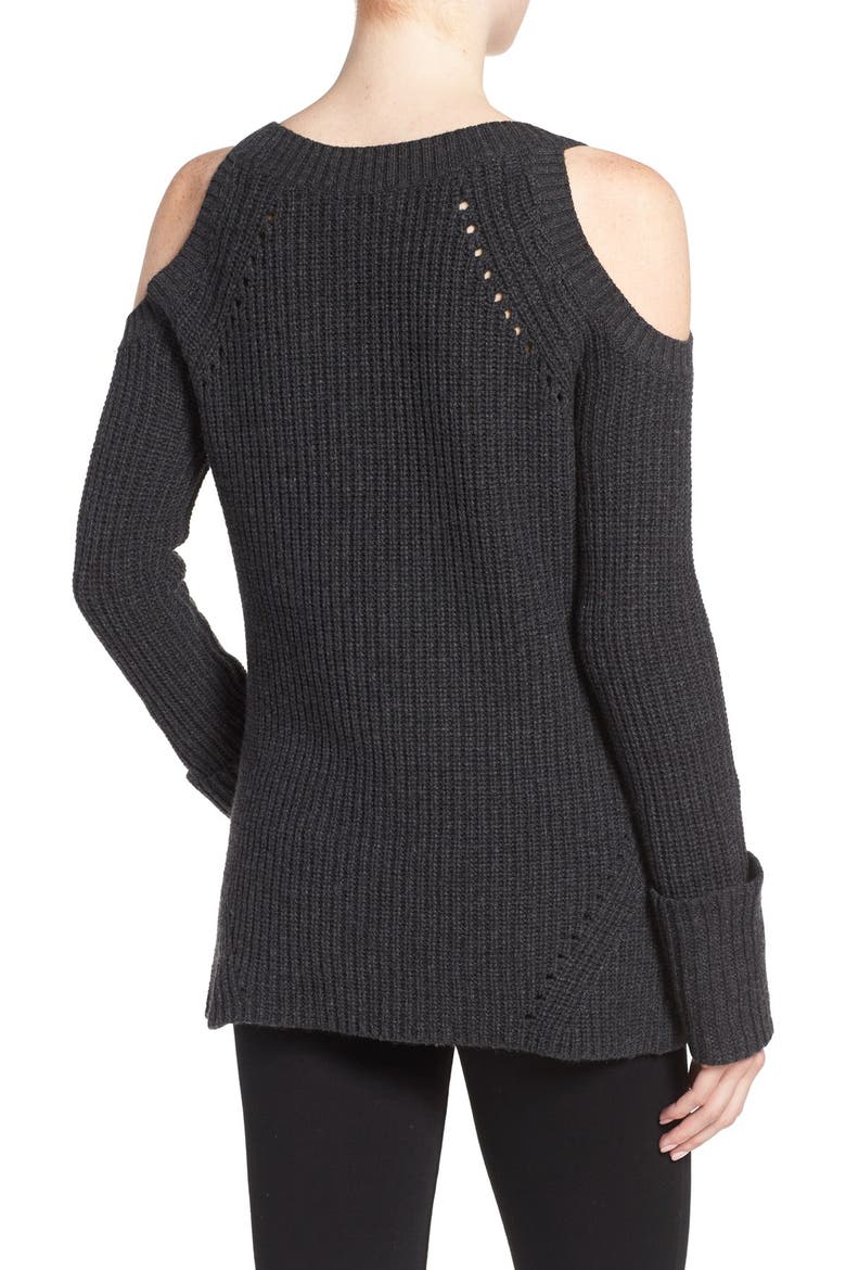 Olivia Palermo + Chelsea28 Ribbed Cold Shoulder Sweater, Alternate, color, GREY DARK CHARCOAL HEATHER
