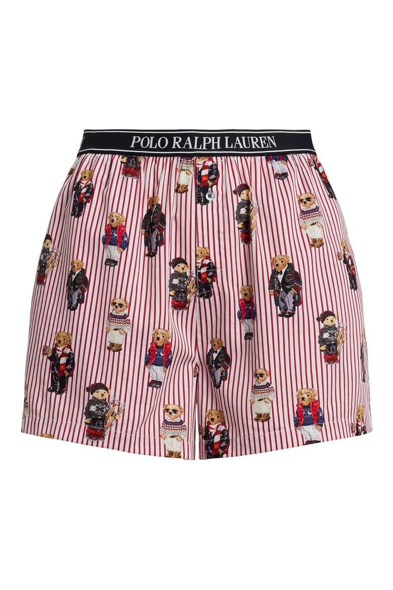 Cotton Boxer Pajama Shorts, Alternate, color, BEAR RED