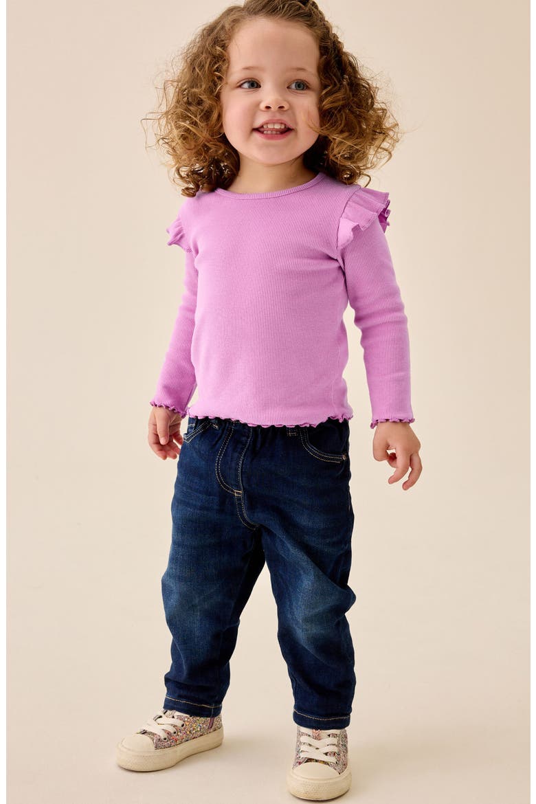 Kids' Frill Stretch Cotton Rib T-Shirt, Alternate, color, PURPLE