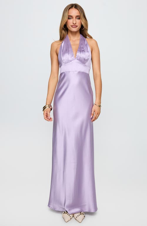 Princess Polly Big Screen Halter Neck Satin Gown In Purple