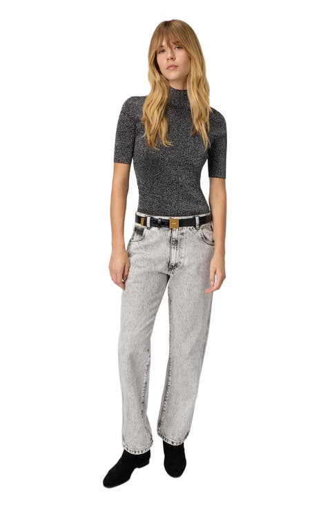 Mock Neck Sweater With Lamé Threads