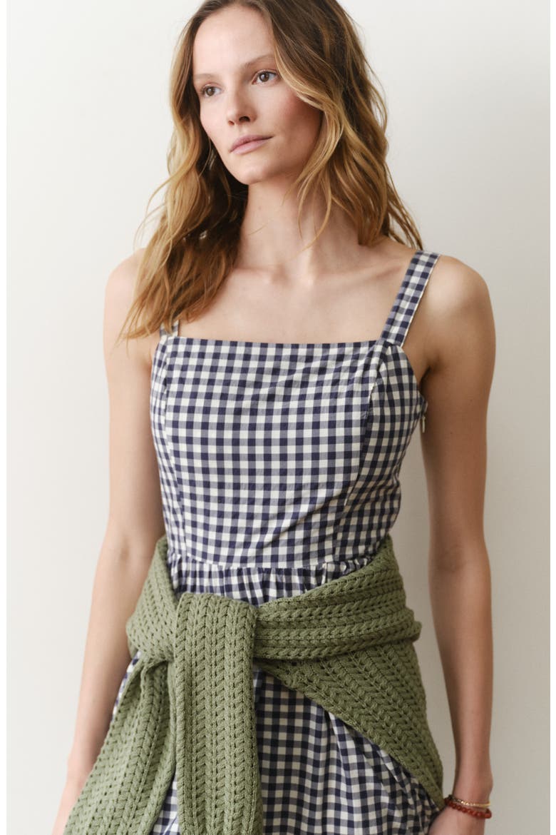 Demi Gingham Pima Cotton Poplin Midi Dress, Alternate, color, NAVY GINGHAM