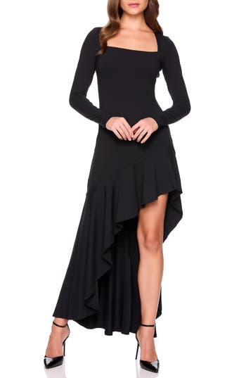 Susana Monaco Long Sleeve High Low Dress In Black