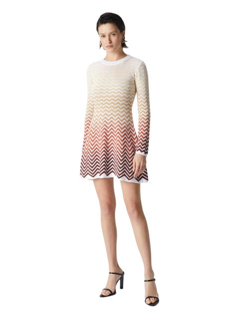 Flared Mini-dress With Dégradé Chevron Motif
