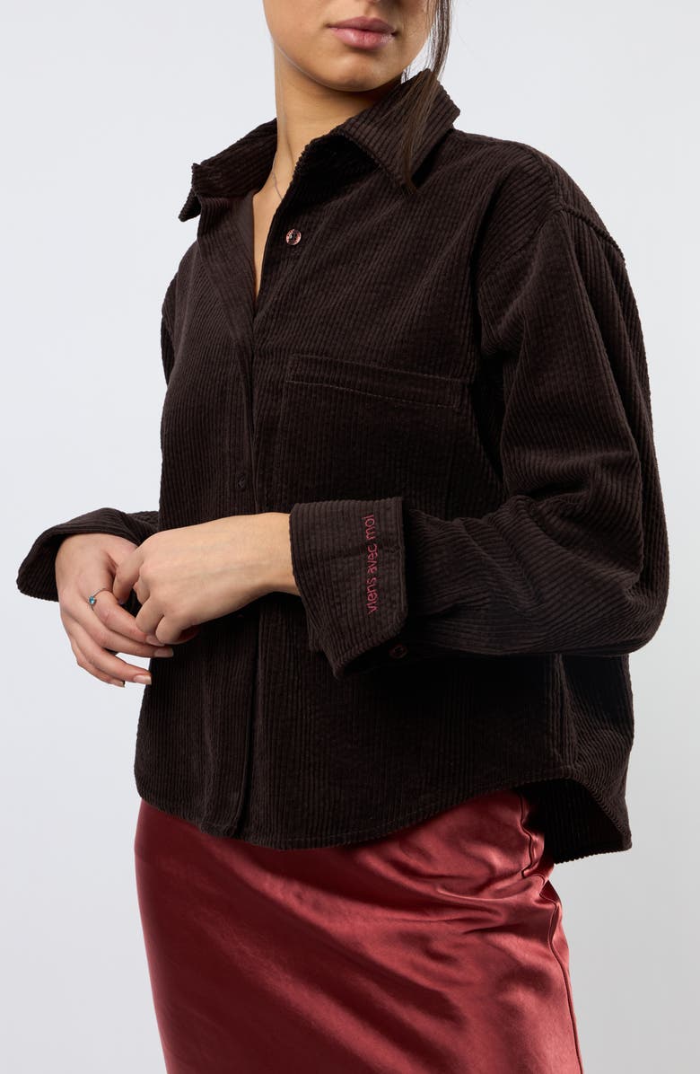 Viens Avec Moi The Odyssey Crop Corduroy Shirt, Alternate, color, Brown