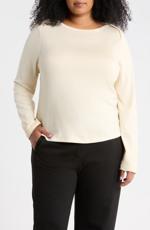 Boat Neck Top with Lace Cuffs