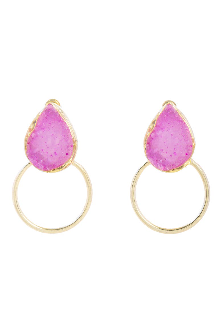 Druzy Bezel Frontal Hoop Earrings, Main, color, PINK