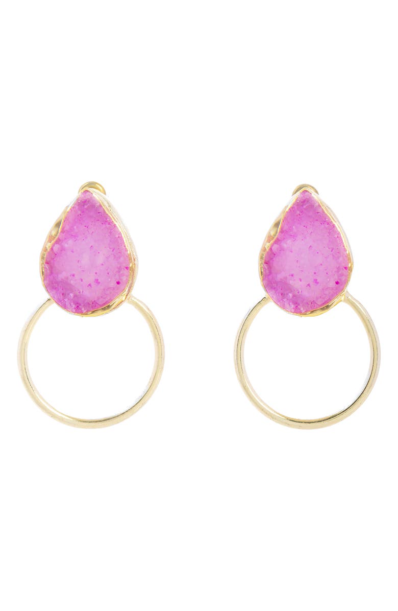 SAACHI Druzy Bezel Frontal Hoop Earrings, Main, color, Pink