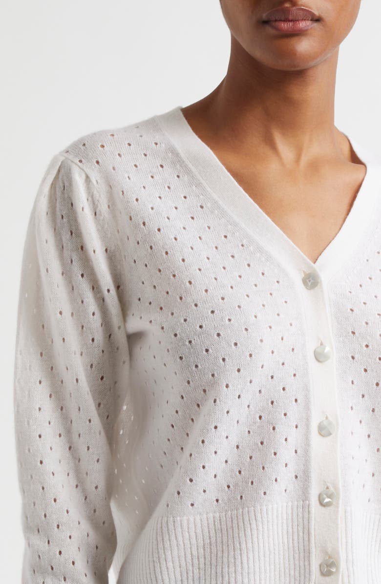 MARGARET O'LEARY Pointelle Cashmere & Linen V-Neck Cardigan, Alternate, color, 