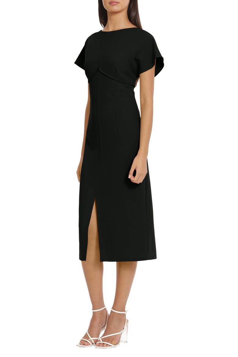 Keyhole Extended Shoulder Midi Dress, Alternate, color, BLACK
