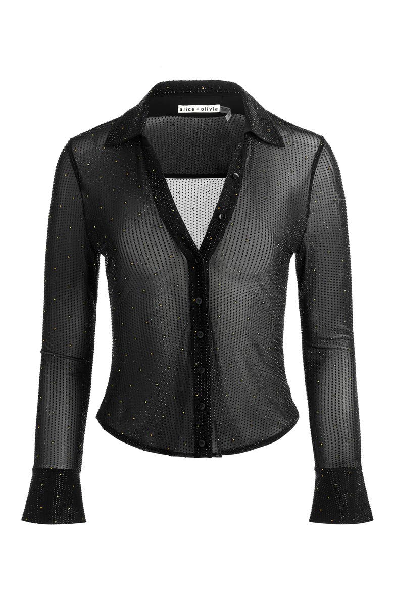 Freya Embellished Mesh Top, Alternate, color, BLACK/ GOLD