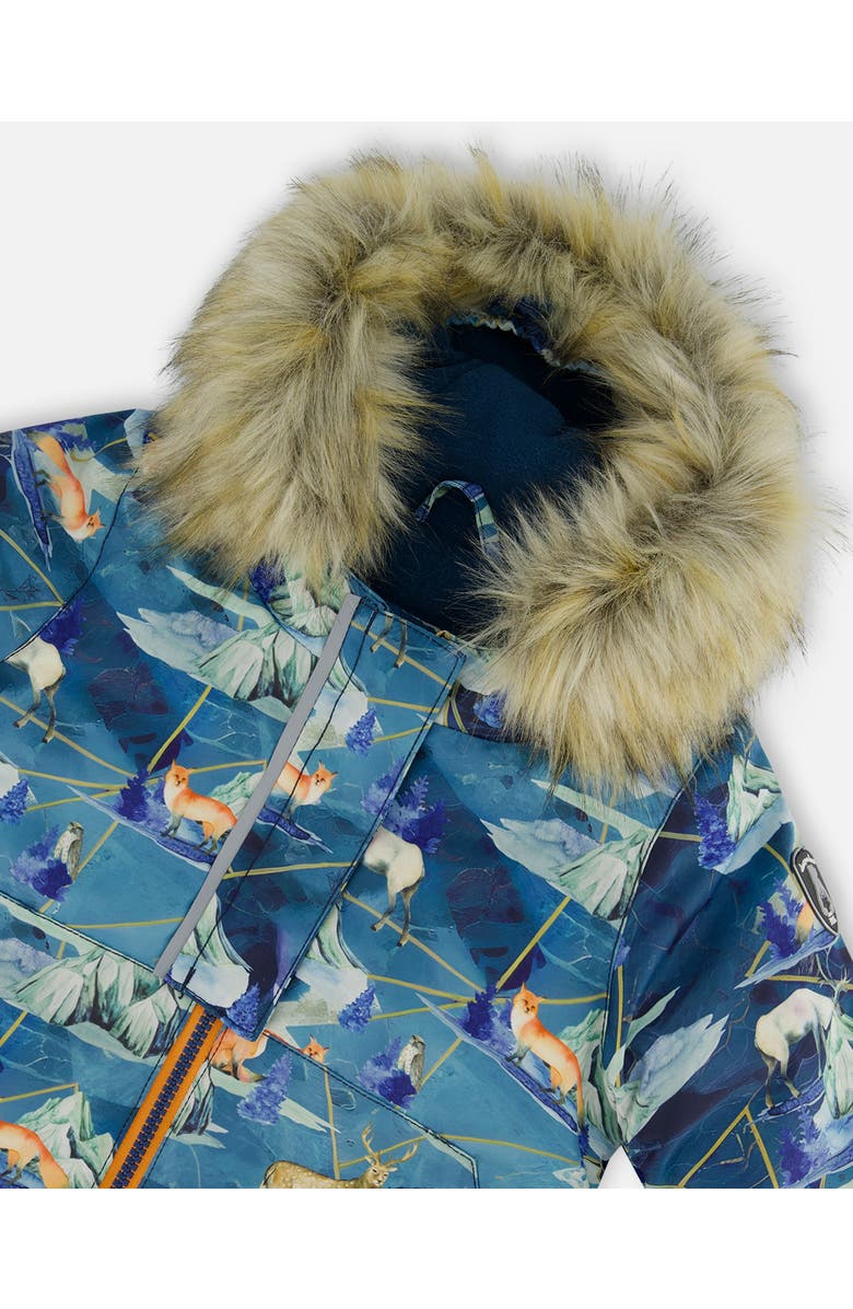 Deux par Deux Baby Boy's Two Piece Baby Snowsuit Burnt Orange With Printed Animal And Glaciers, Alternate, color, 