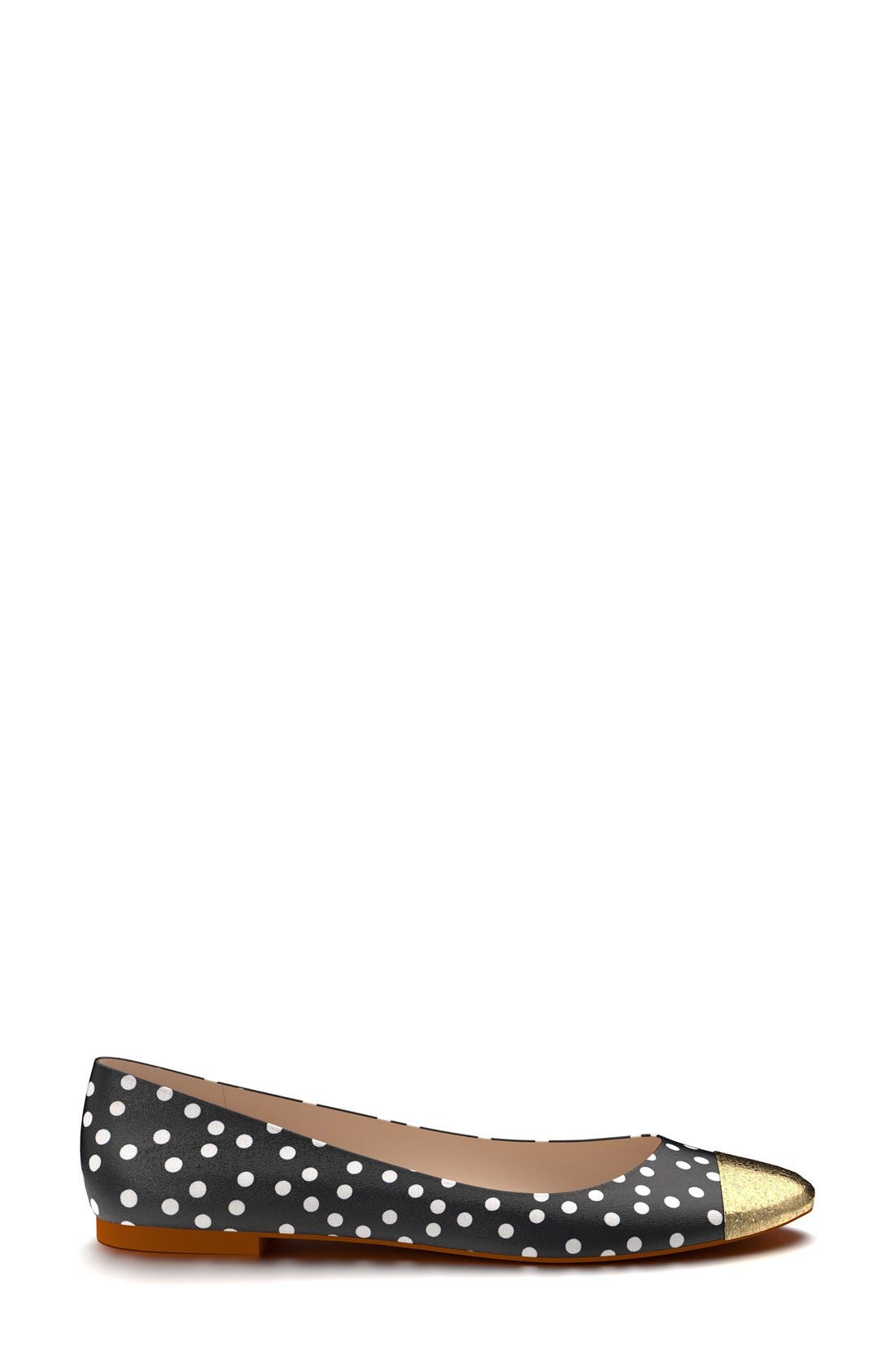 Cap Toe Ballet Flat, Alternate, color, BLACK/ WHITE POLKA DOT