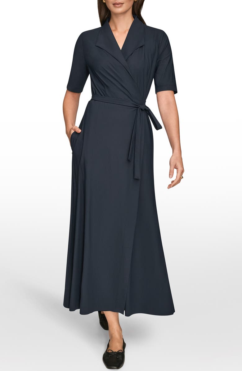 Donna Karan New York Elbow Sleeve Wrap Maxi Dress, Main, color, Black