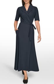 Donna Karan New York Elbow Sleeve Wrap Maxi Dress