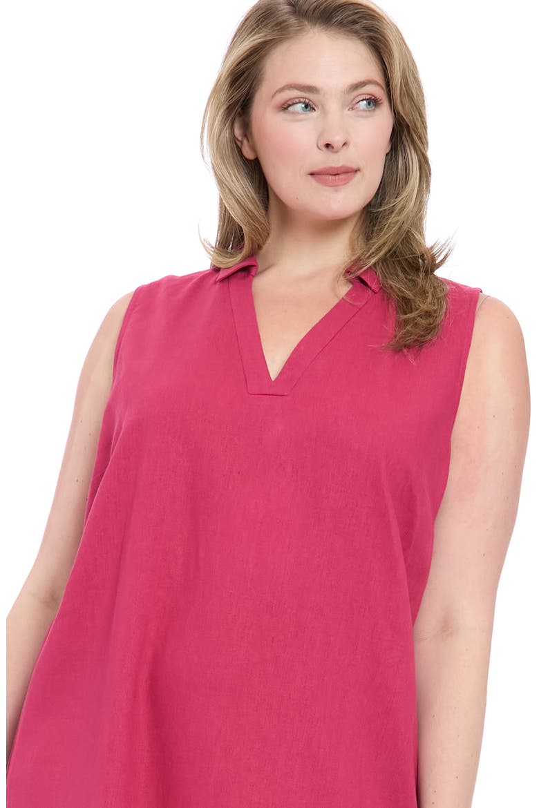 Collared Popover Linen Blend Midi Dress, Alternate, color, SANGRIA