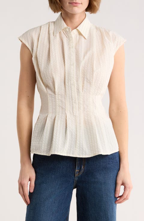 Pinstripe Pleated Sleeveless Shirt