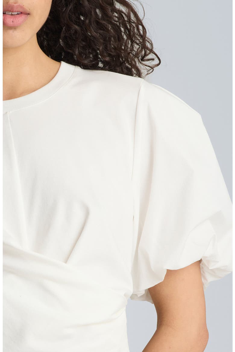 Puff Sleeve Faux Wrap T-Shirt, Alternate, color, PURE WHITE