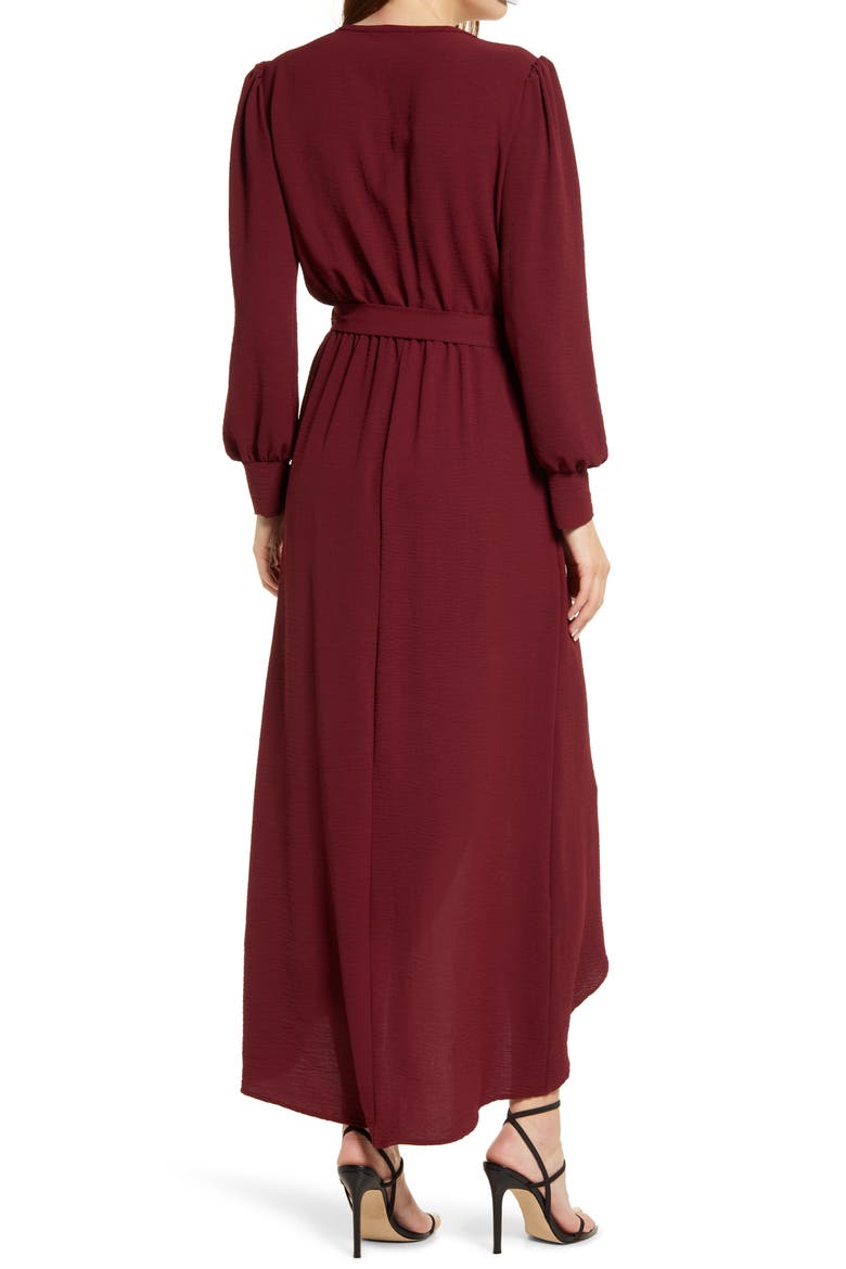 Wrap Front Long Sleeve Dress, Alternate, color, BURGUNDY