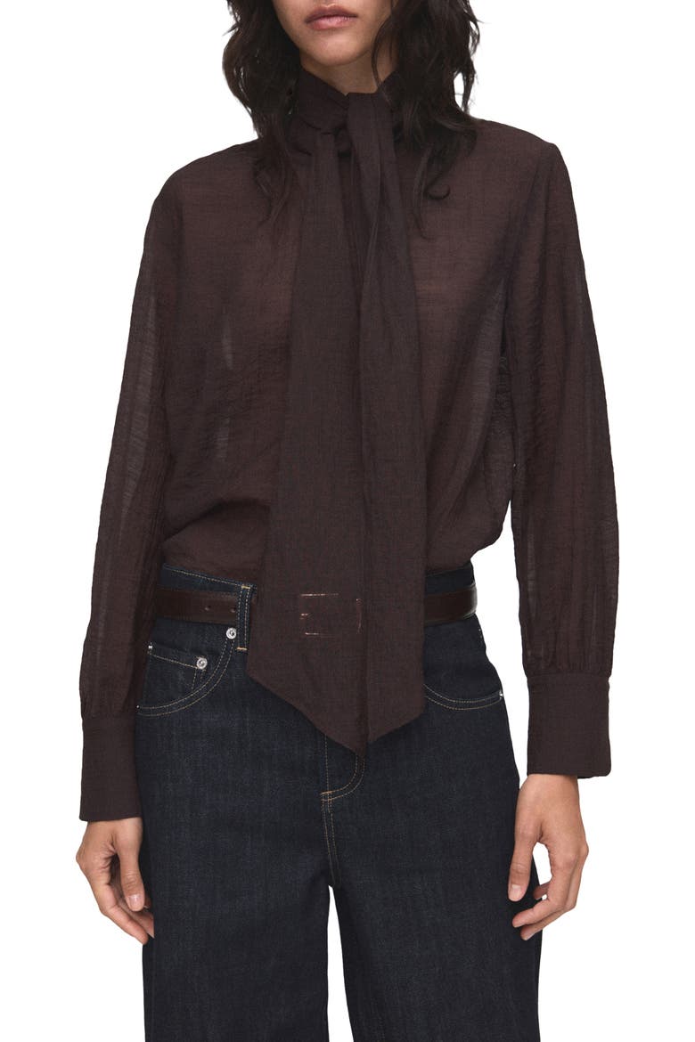 Tie Neck Textured Shirt, Main, color, CHOCOLATE