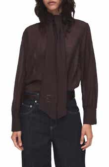 Tie Neck Textured Shirt