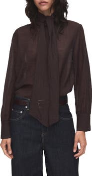 MANGO Tie Neck Textured Shirt