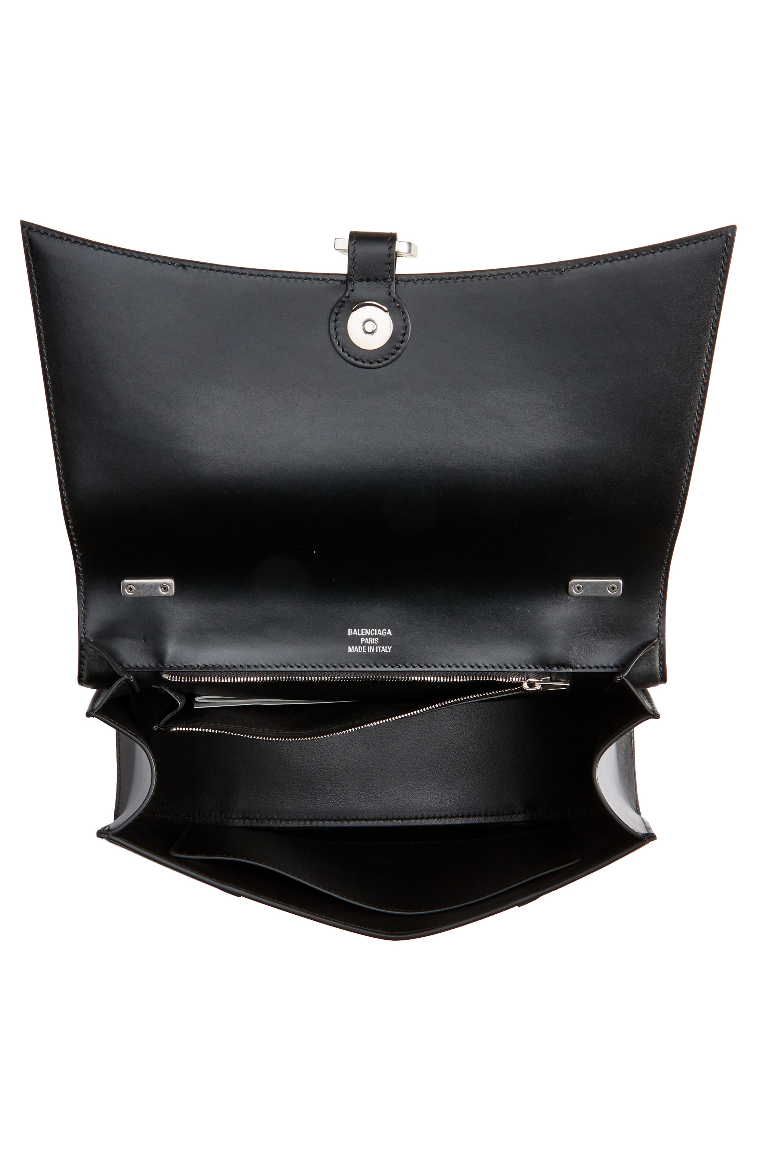 Medium Hourglass Hinge Leather Top Handle Bag, Alternate, color, BLACK