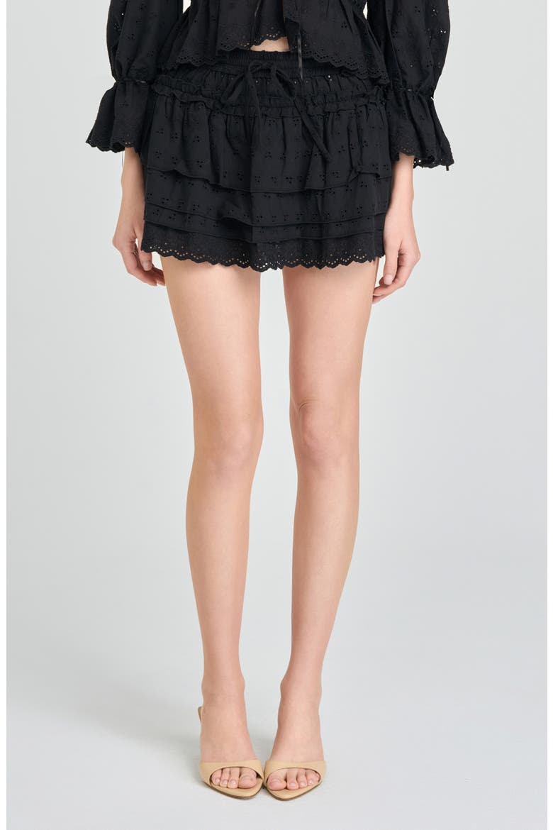 Sophia Tiered Ruffle Cotton Eyelet Skirt, Main, color, BLACK