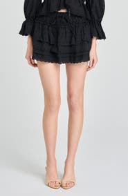 WAYF Sophia Tiered Ruffle Cotton Eyelet Skirt