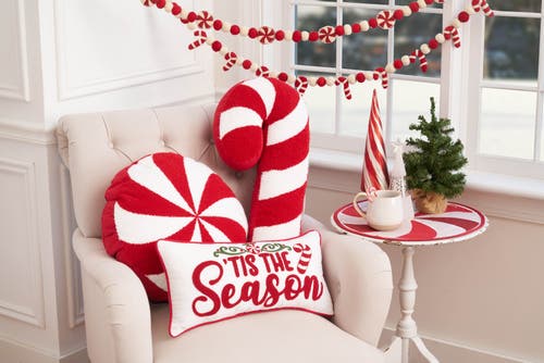 C & F Home C&f Home Candy Cane Shaped Christmas Throw Pillow, 11" X 25" In Red