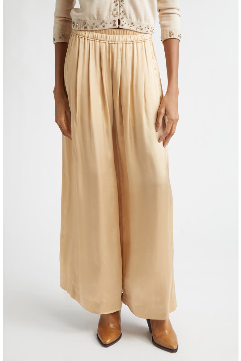Nolia Gathered Satin Wide Leg Pants, Main, color, BEIGE