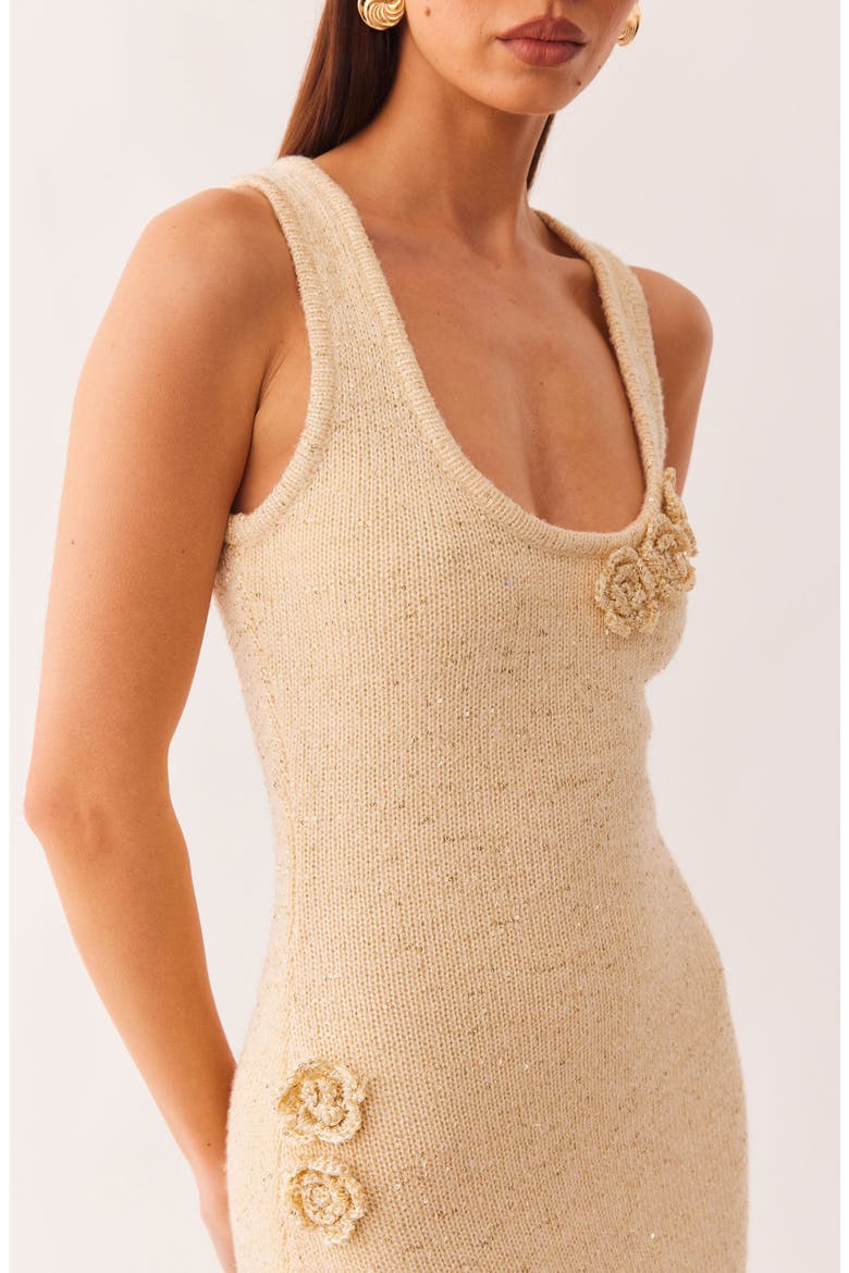 Monroe Reversible Metallic Knit Maxi Sweater Dress, Alternate, color, CHAMPAGNE