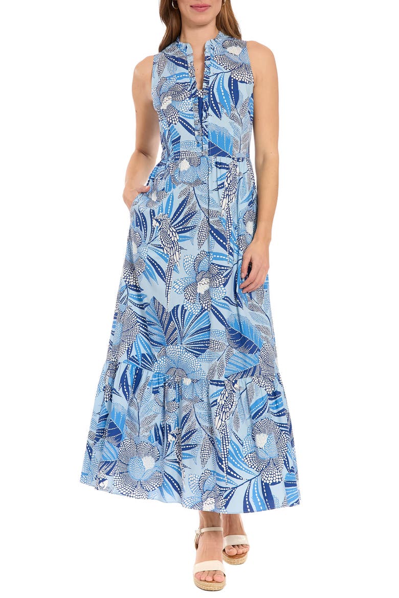Ruffle Sleeveless Stretch Cotton Maxi Dress, Main, color, LIGHT BLUE/ BLUE